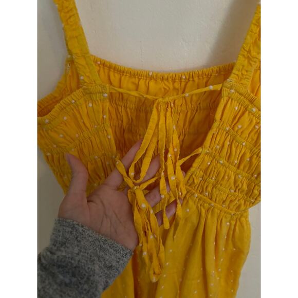 Urban Outfitters Romper Women's XS Yellow White Dots Cleo Embroidered Tie Back - Picture 7 of 10